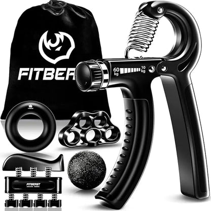 【Fitbeast】Funny Hand Grip Strengthener Workout Kit (5 Pack) Forearm Trainer Kit with Adjustable Resistance Forearm Gripper, Finger Exerciser, Grip Ring, Finger Stretcher & Stress Relief Grip Ball – Forearm Workout & Grip Strength Kit