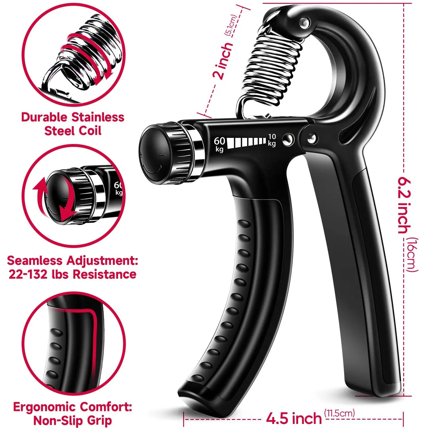 【Fitbeast】Funny Hand Grip Strengthener Workout Kit (5 Pack) Forearm Trainer Kit with Adjustable Resistance Forearm Gripper, Finger Exerciser, Grip Ring, Finger Stretcher & Stress Relief Grip Ball – Forearm Workout & Grip Strength Kit