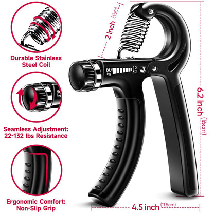 【Fitbeast】Funny Hand Grip Strengthener Workout Kit (5 Pack) Forearm Trainer Kit with Adjustable Resistance Forearm Gripper, Finger Exerciser, Grip Ring, Finger Stretcher & Stress Relief Grip Ball – Forearm Workout & Grip Strength Kit