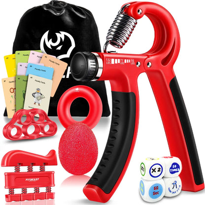 【Fitbeast】Funny Hand Grip Strengthener Workout Kit (5 Pack) Forearm Trainer Kit with Adjustable Resistance Forearm Gripper, Finger Exerciser, Grip Ring, Finger Stretcher & Stress Relief Grip Ball – Forearm Workout & Grip Strength Kit